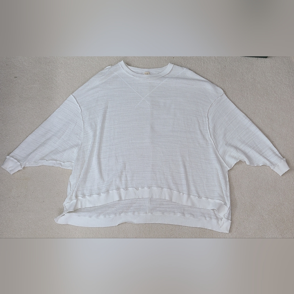 We The Free By Free People Waffle Batwing White Textured High/low Top White Sz S